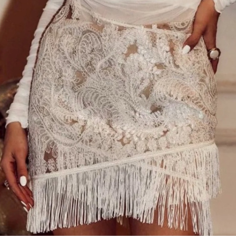 Cream Mini Pencil Skirt with Asymmetrical Design for Cocktail